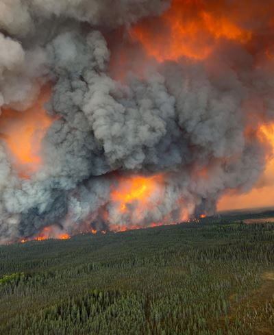 heavy smoke and fire, aerial shot
