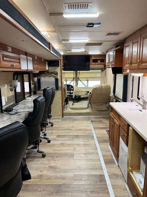 Mobile Command Post (MCP) trailer interior shot - row of chairs